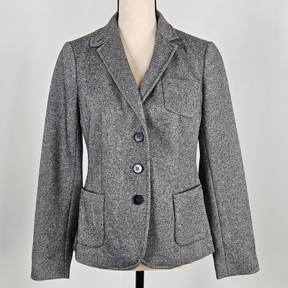 Talbots Blazer Jacket Women 8P Grey Wool Blend 3-Button Patch Pocket